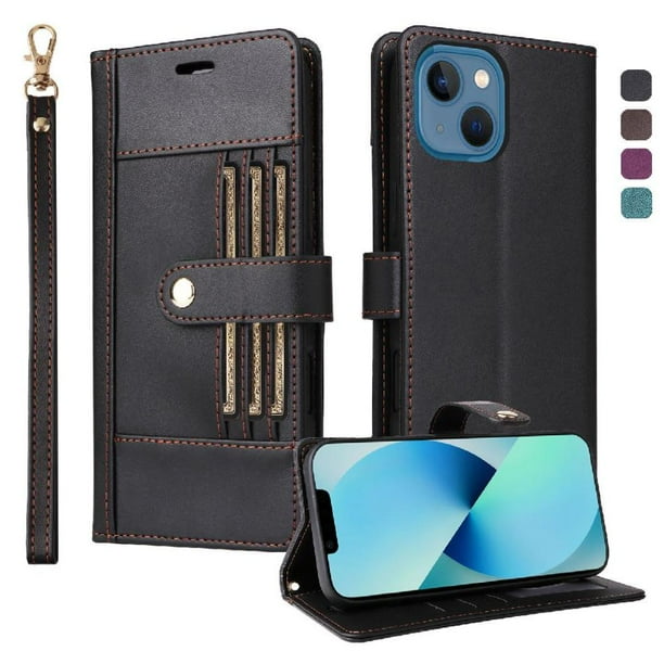 FOXDOCK Funda tipo Cartera para iPhone 15 Plus – Cubierta de Cuero PU con Múltiples Ranuras, Bolsillo para Efectivo y Correa de Muñeca