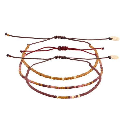 Zazü - Pack Pulseras Mostaza, Café Y Terracota Con Mostacillas Bañadas En Oro Multicolor Talla Única