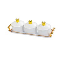 Magideal - Plato Para Servir Frutos Secos Y Aperitivos, Cuenco Para Dulces Y Frutos Secos, 3 Recipientes Para Especias Con Rejilla, Tarros De Especias Para La Encimera. Blanco