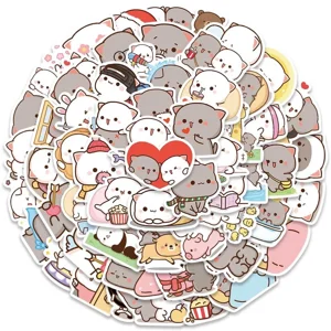 Estoykuku - Set Stickers Calcomonias Mochi Mochi Peach Cat Gatitos Kawai