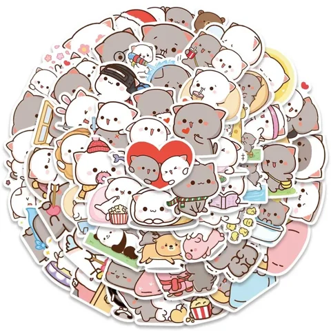Estoykuku - Set Stickers Calcomonias Mochi Mochi Peach Cat Gatitos Kawai