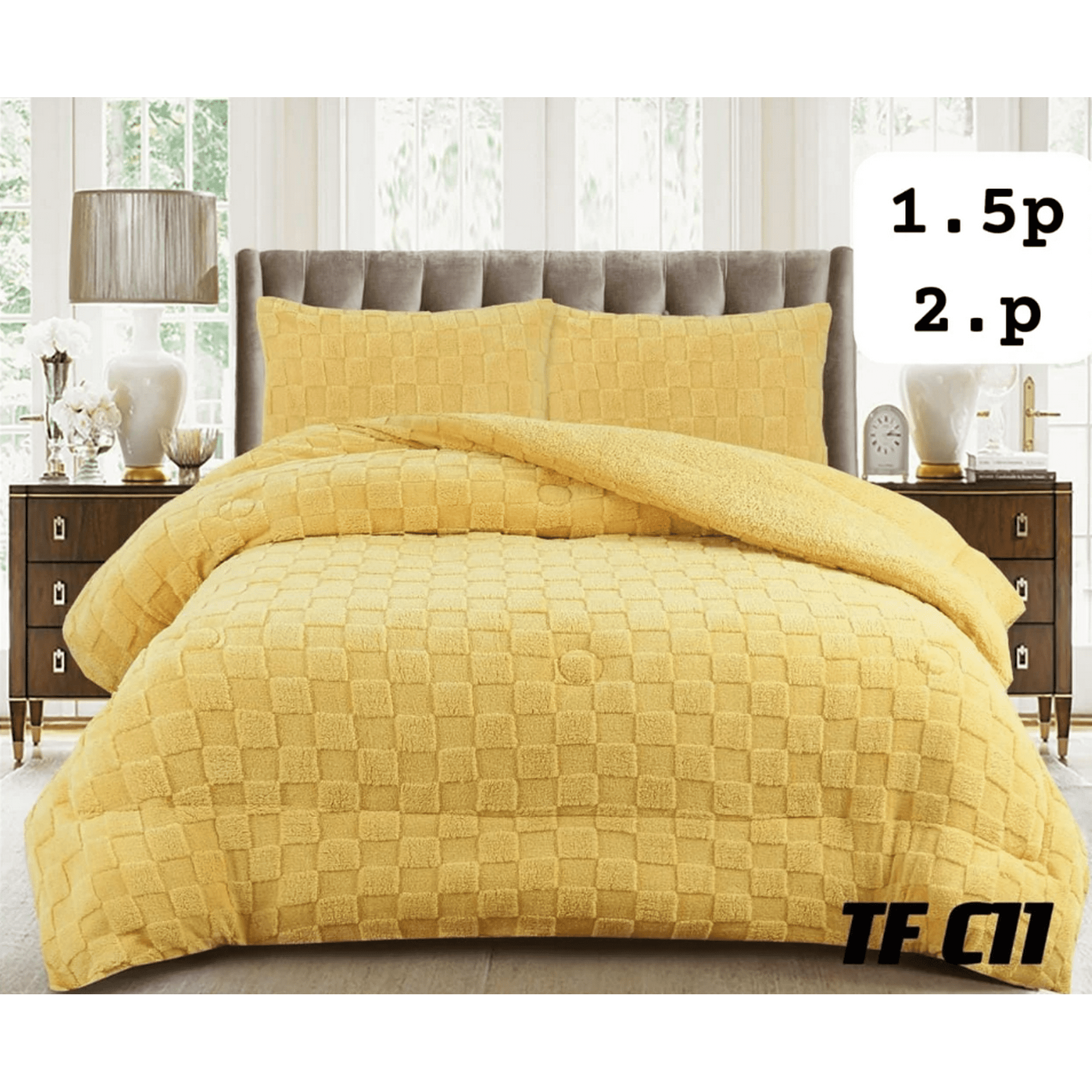 Tecnocasa - Plumon De Invierno Texturizado Diseño Cuadros Con Chiporro 2 Plazas Color Amarillo