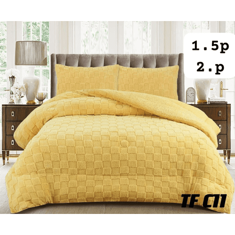 Tecnocasa - Plumon De Invierno Texturizado Diseño Cuadros Con Chiporro 2 Plazas Color Amarillo