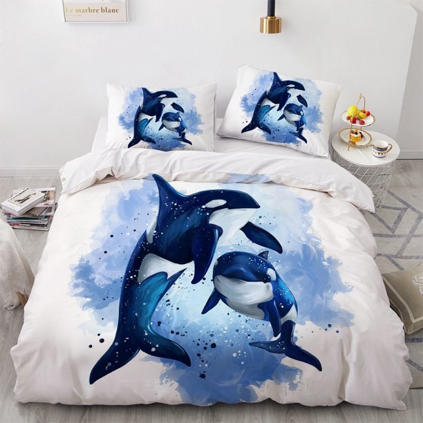Fashion 3D Bedding Sets Sea Dolphin Blue Duvet Cover Set Cute Duvet Cover Pillowcase Luxury Home Texitle Queen Full Size 140x200 Bed Sheets