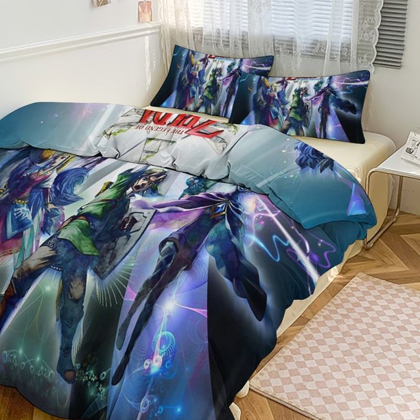 The Legend of Zelda Print Bedding Set Pattern Duvet Cove Set 3 Pieces 1 Quilt Cover And 2 Pillowcases for Women Men Teens