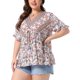 thumbnail image 4 of Agnes Orinda Blusa de Mujer Talla Grande para Escuela o Universidad, Estampado Floral, Cuello en V, Mangas Cortas con Volantes, Estilo Bohemio, Plisada, Casual, Verano, Holgada, Talla 2X, Rosa Claro, 4 of 6