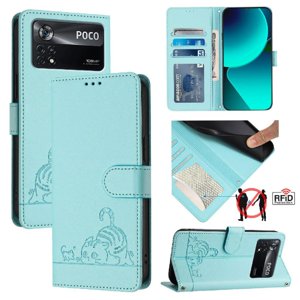Funda Tipo Cartera Foxdock Para Xiaomi Poco X4 Pro 5G Con Soporte, Ranuras, Rfid, Diseño De Gato