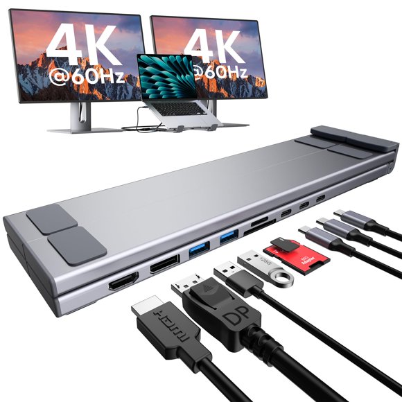 Base de acoplamiento USB‑C 4K de doble monitor 100 W PD Mukiya