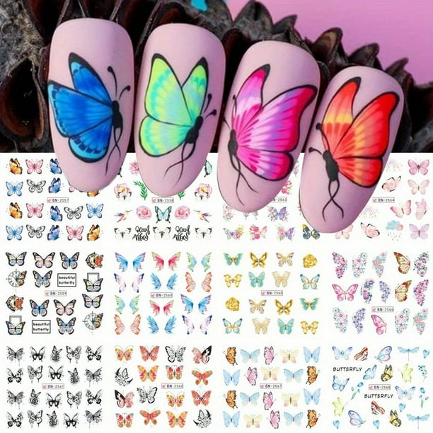 12 pcs Japanese Cherry Blossom Nail Sliders - Water Transfer Stickers for Spring Nail Art Decoration