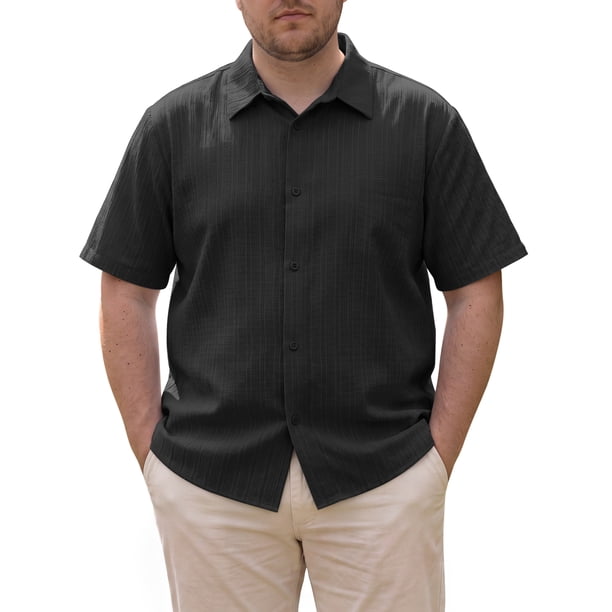 INSPIRE CHIC Camisas de Hombre Grandes y Altas de Manga Corta con Botones para la Playa Verano Camisa Casual 5XL Negro