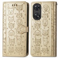 Funda Cartera Foxdock Para Oppo Reno 8T 4G , Flip Pu Con Relieve De Gatos Y Perros, Tarjetero Y Soporte