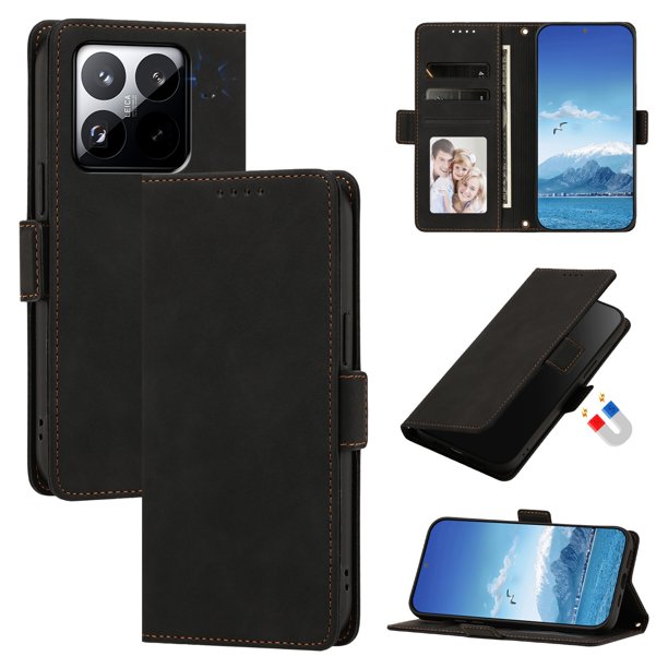 Funda Billetera Delgada para Xiaomi 15T con Ranuras y Soporte Negro