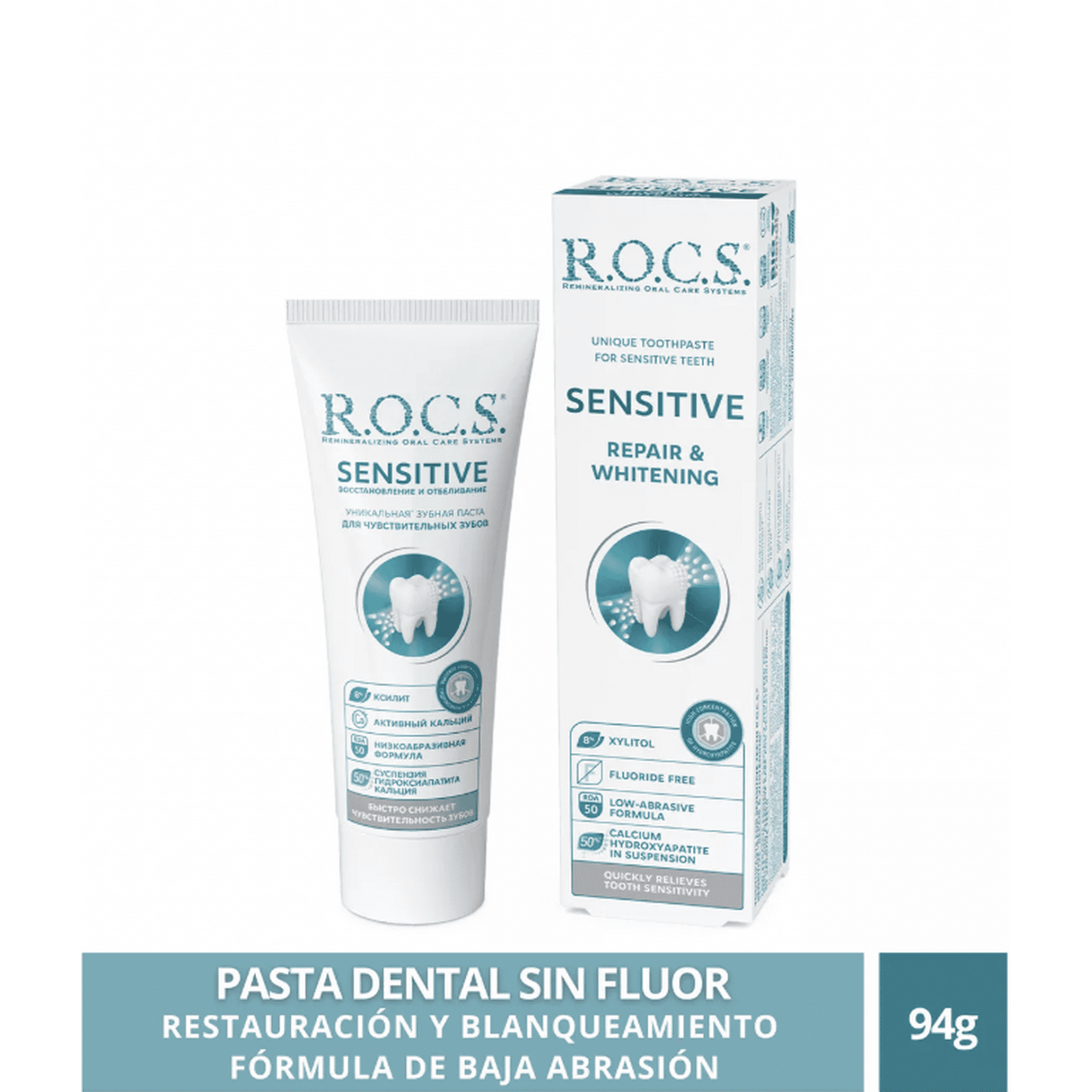 Pasta Dental Blanqueadora Rocs Sensitive 94g Sin Fluor