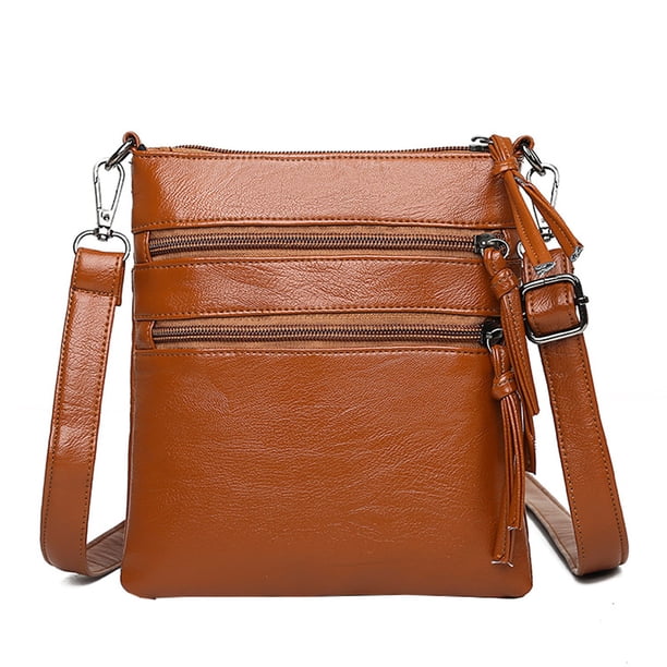 Bolso bandolera pequeño de piel para mujer, tipo bandolera, con múltiples bolsillos y cremallera, 20 x 18 x 2 cm.
