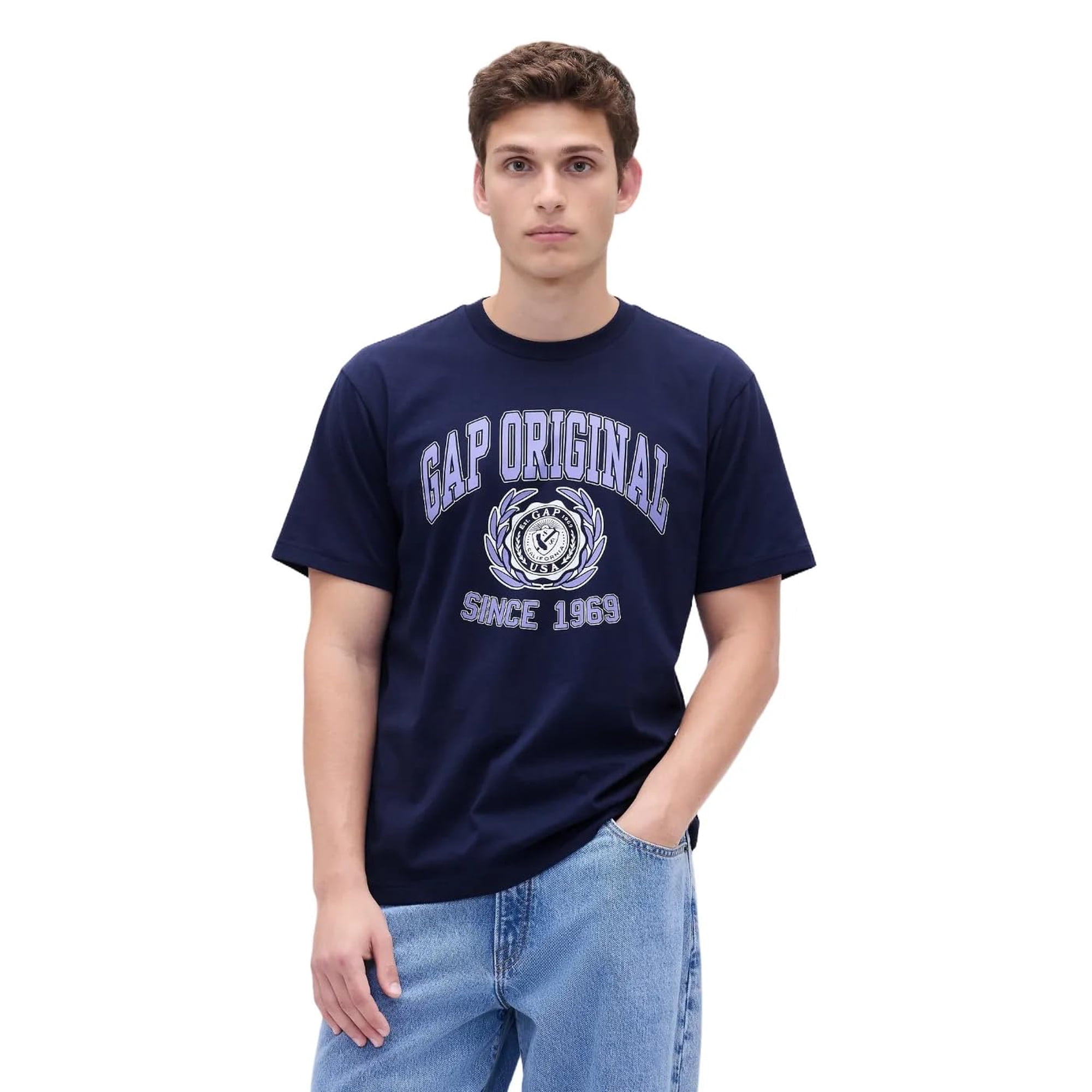 Camiseta Gap Para Hombre Tejida Con Logotipo Gráfico, Nueva, Azul Marino, Talla L