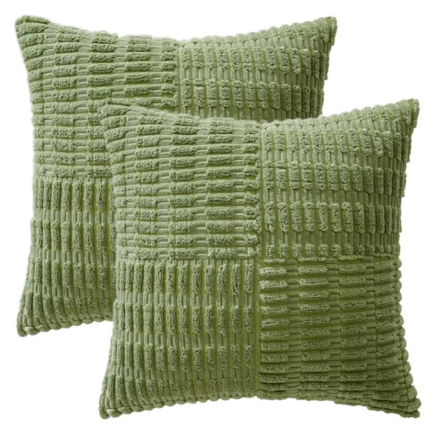 REGALWOVEN Paquete de 2 fundas de almohada decorativas de pana fundas de almohada suaves decoración moderna de granja para sala de estar sofá verde 18" x 18"