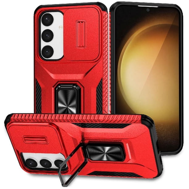 Funda Armada para Samsung Galaxy S25 5G con Tapa Deslizante y Soporte Magnético Giratorio Rojo