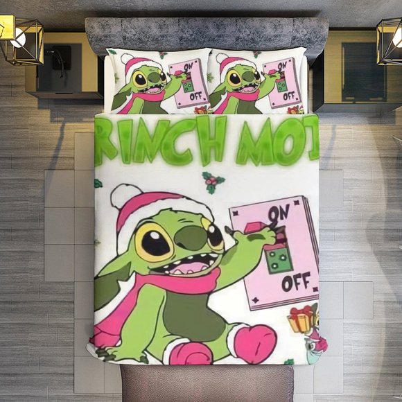 GRINCH MOD Christmas Stitch 3 Pieces Duvet Cover Set Full Size Super Soft Fade Resistant Microfiber