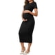 thumbnail image 4 of INSPIRE CHIC Vestido de Maternidad para Mujer Rib Bodycon Midi Manga Corta Lateral Elástico Fruncido Embarazo 1 Pieza Sesión de Fotos Babyshower Pequeño Negro, 4 of 6