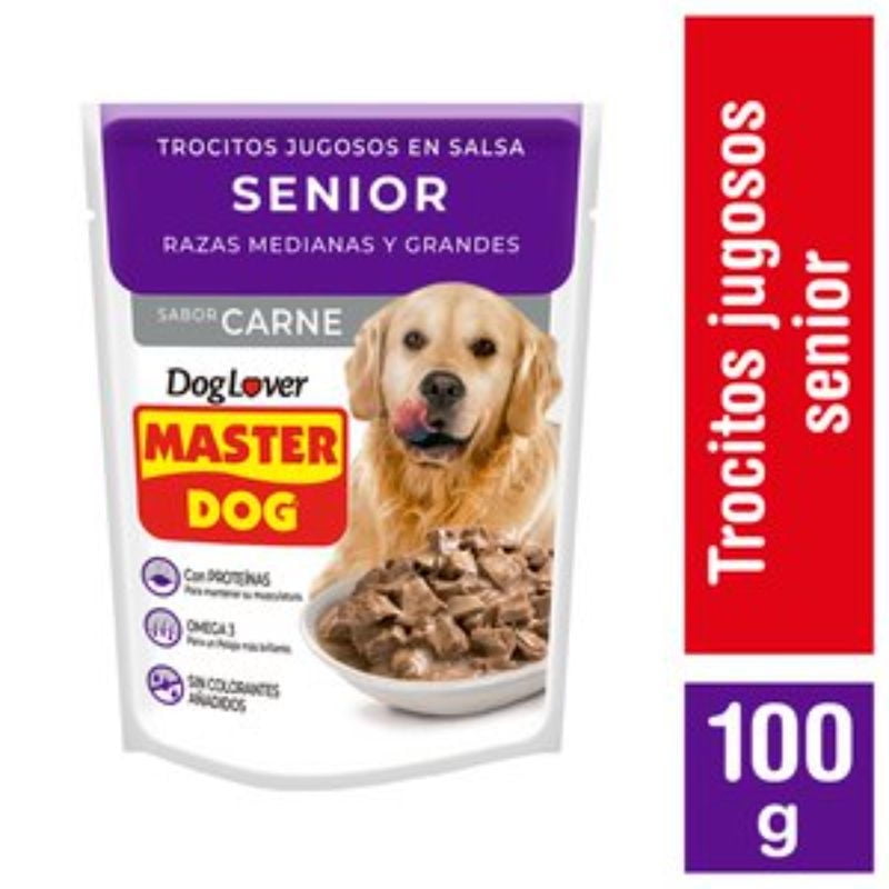 Alimento Húmedo Perro Senior Trocitos Sabor Carne Pouch 100 g Master Dog