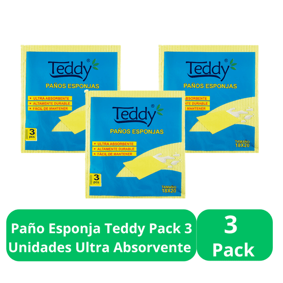Paño Esponja Teddy 3 Pack 3 Unidades Ultra Absorvente