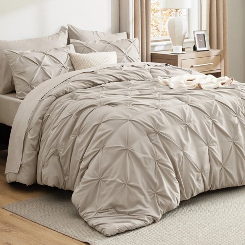 Juego De Edredón Bedsure Queen Beige 7 Piezas