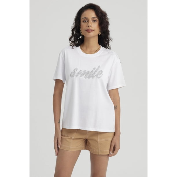 Polera Mujer Print Con Aplicación Blanco