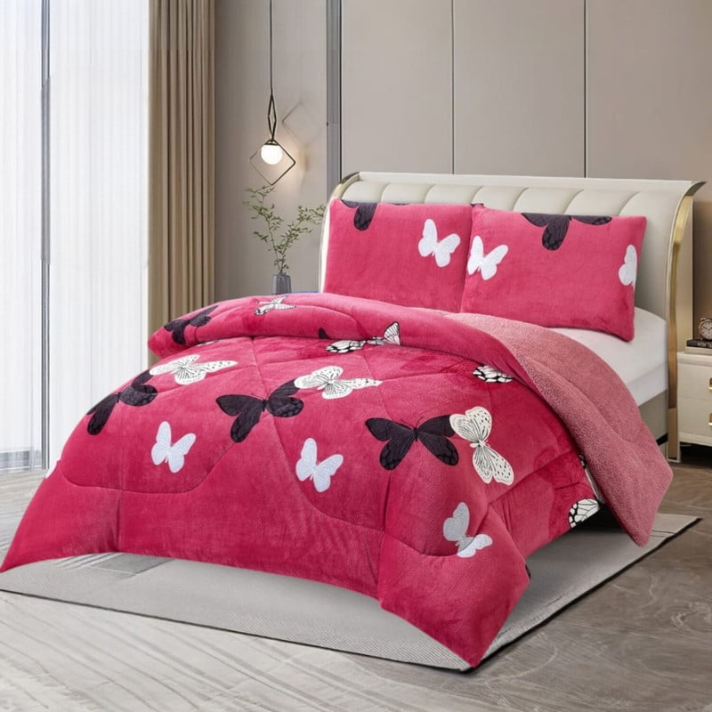 Genérico - Plumon De Invierno Plush Liso Con Chiporro De 2 Plazas + 2 Fundas Para Almohada Cipi2p-25