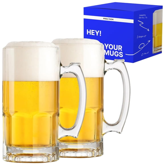 Jarras de Cerveza de Vidrio PROLISOK 1L (34 fl. oz.) Juego de 2 para Root Beer