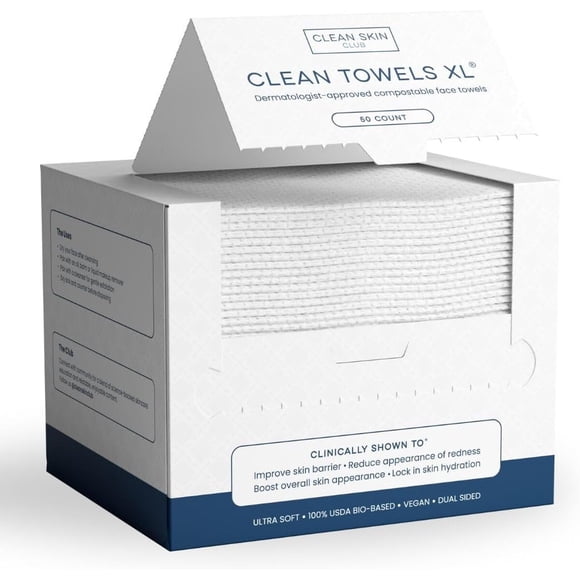 Toallas Faciales Clean Skin Club XL 50 Unidades Veganas