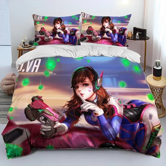 OW Overwatch Game DVA Bedding Set Duvet Cover Bed Set Quilt Cover Pillowcase Comforter Size Boys Adult Bed Sheets