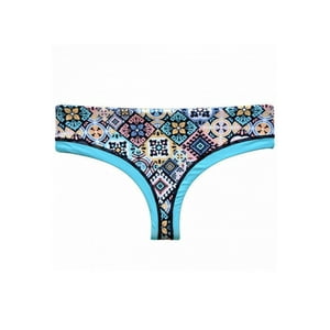 Samia - Bikini Calzón Tanga Reversible Tiro Alto Estampado Turquesa S