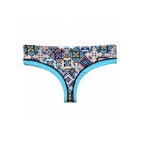 Samia - Bikini Calzón Tanga Reversible Tiro Alto Estampado Turquesa Xl