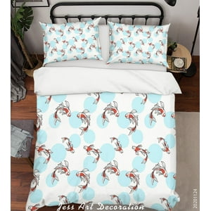 Milsleep - 3D Dibujado A Mano Pez Carpa Azul Redondo Patrón De Funda De Edredón Set De Ropa De Cama Set De Edredón