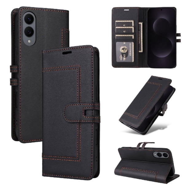 Premium Wallet Case for Samsung Galaxy S25 Edge with Card Slots & Kickstand, Flip Cover Black