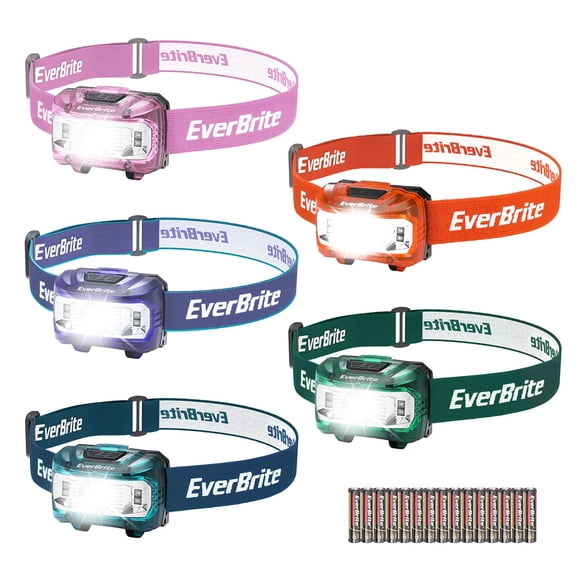Paquete de 5 linternas frontales EverBrite para niños con luz roja, 5 modos de acampada
