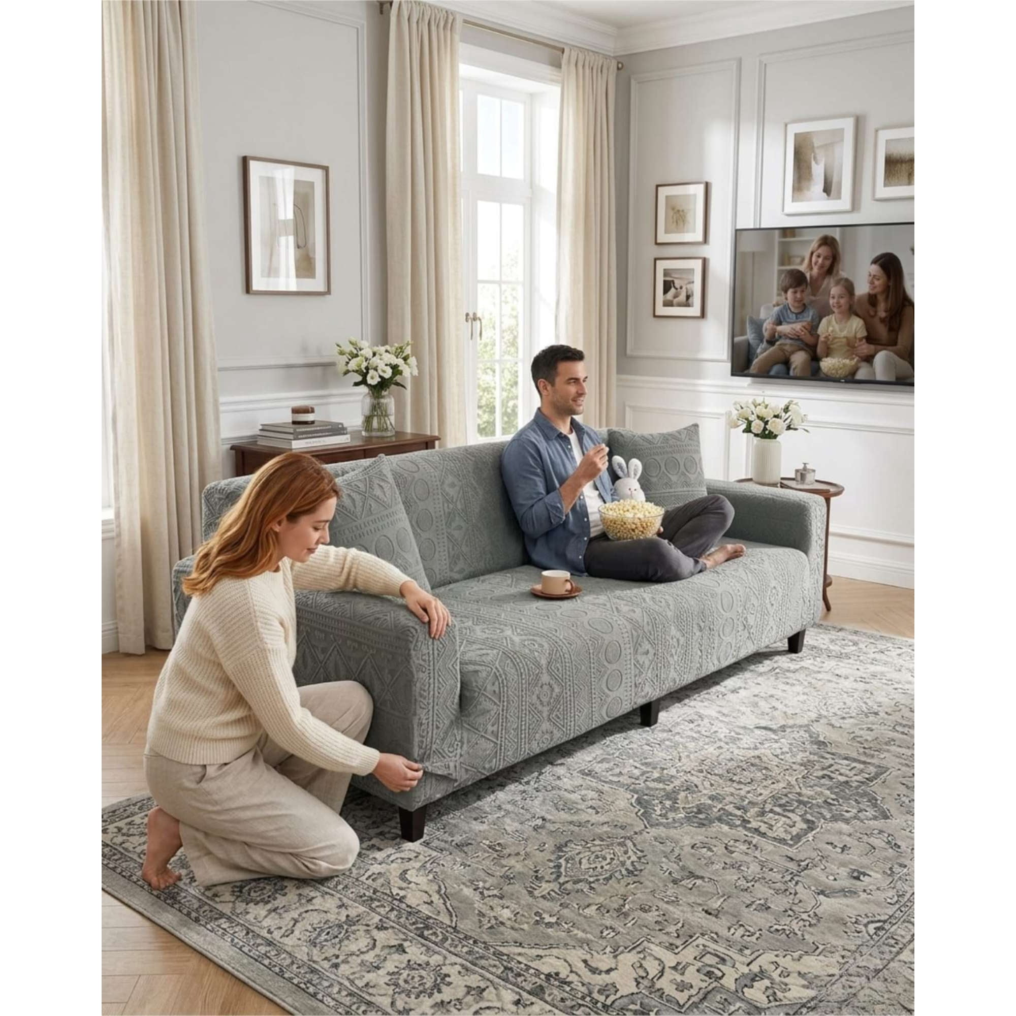 Mylhogar - Funda Elástica Para Sofa 2 Cuerpos Polar Texturizado