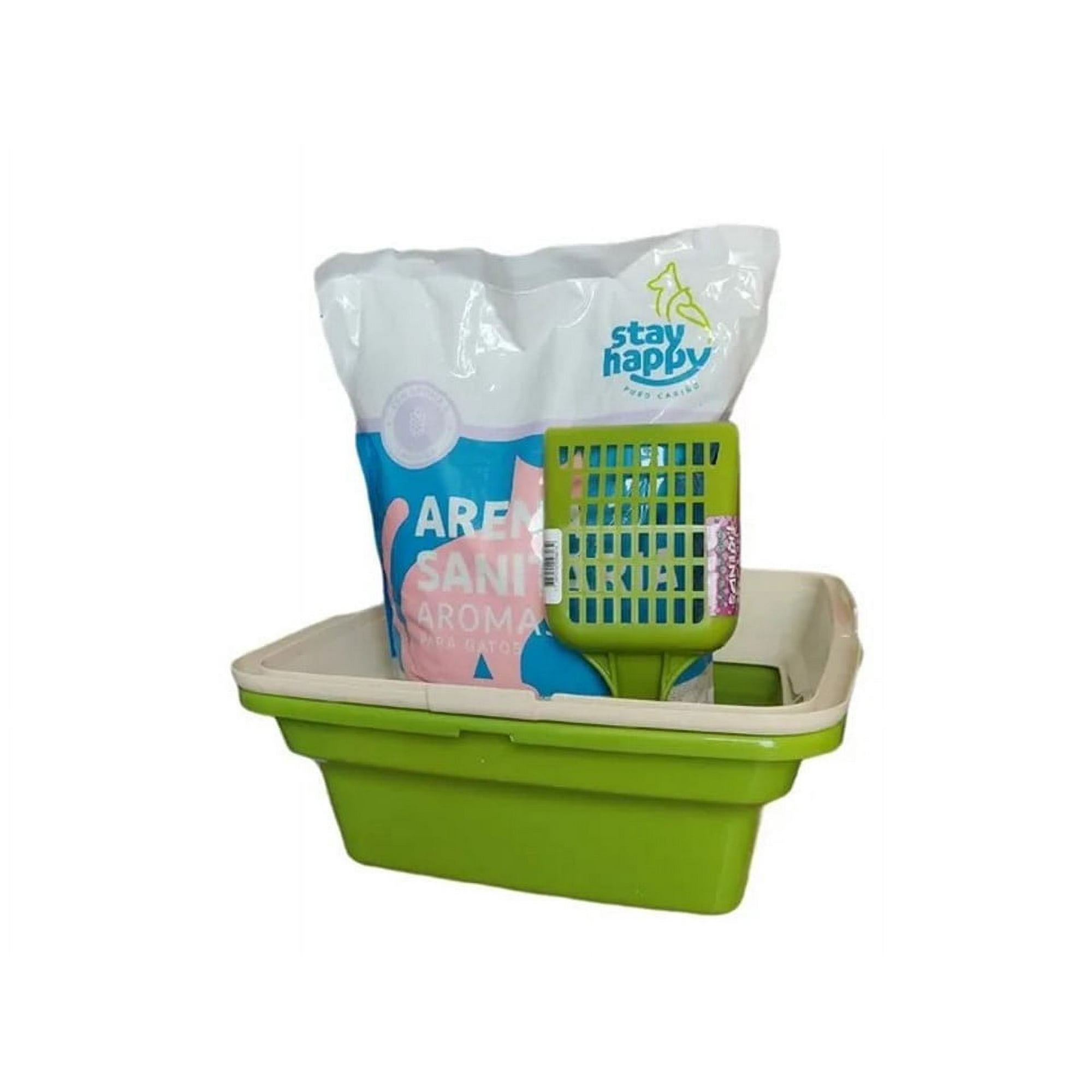 Stay Happy - Kit Baño Sanitario Arenero Bandeja C/borde +pala 10kg Arena Verde