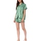 thumbnail image 4 of INSPIRE CHIC Conjunto de Pijama de Satén para Mujer Regreso a Clases Suave Manga Corta con Botones Ropa de Dormir con Bolsillo en el Pecho y Pantalones Cortos para Primavera Verano S Verde-Raya, 4 of 6