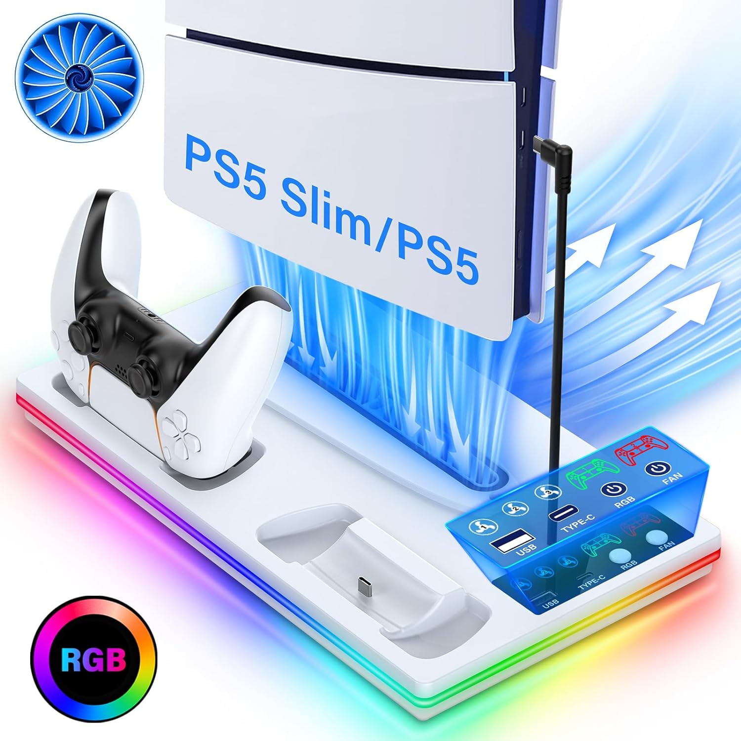 Base Y Estación De Enfriamiento Aaronmei Para Ps5/ps5 Slim Blanco