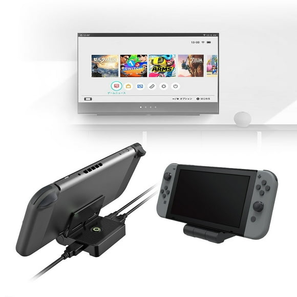 Convertidor de vídeo HDMI portátil compatible con Nintendo Switch - Estación de carga con diseño plegable para la consola Switch-Negro