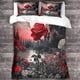 thumbnail image 3 of Funda nórdica de rosas rojas para niños, ropa de cama 3D con diseño de llamas de rosas, funda de edredón para niñas, niños y adolescentes con almohada, 3 piezas, microfibra suave con cremall, 3 of 3