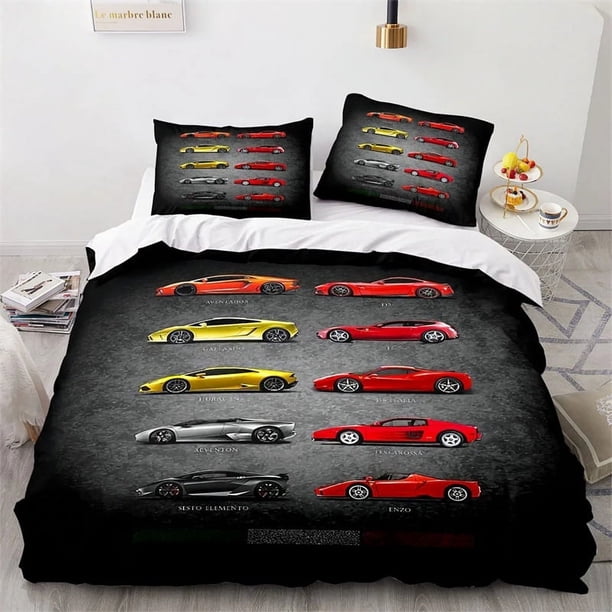 Sports Car Bedding Set for Kids and Adults and Supercar Race Car Duvet Cover Pillowcase Boys and Girls