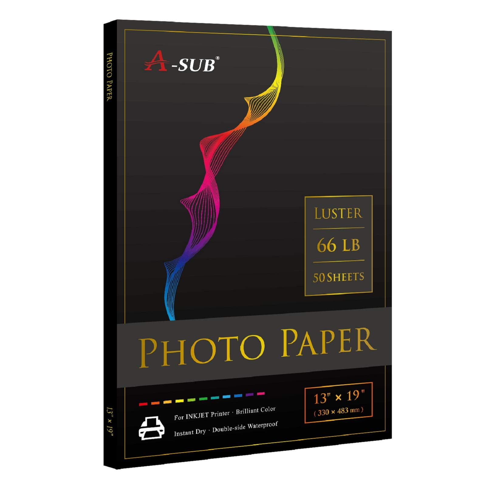 Papel Fotográfico A-sub Premium Luster, 33 X 48 Cm, 300 G/m², Inyección De Tinta, 50 Hojas
