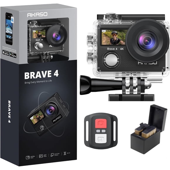 Cámara Deportiva AKASO Brave 4 4K 30fps 20MP Pantalla Dual