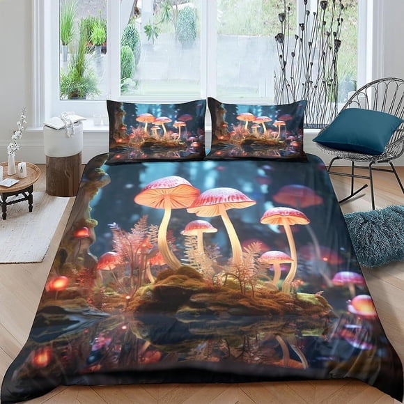 Juego De Funda Nórdica Con Estampado De Setas Fantásticas Funda De Edredón Con Estampado De Bosque De Hadas Para Decoración De Cama Funda De Cama De Microfibra Ultrasuave Con Cremallera Oc
