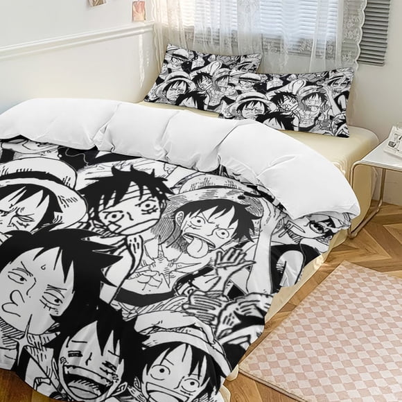 Monkey D Luffy Bed Duvet Cover Funny Anime Cartoon Bedding Sets Lightweight 3 Piece Comforter Sets