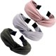thumbnail image 1 of Accesorios para el cabello para mujer: banda para el cabello de tela lisa con nudo cruzado y ala ancha. Diademas comunes para mujer (paquete de 3, gris, rosa y negro)., 1 of 6