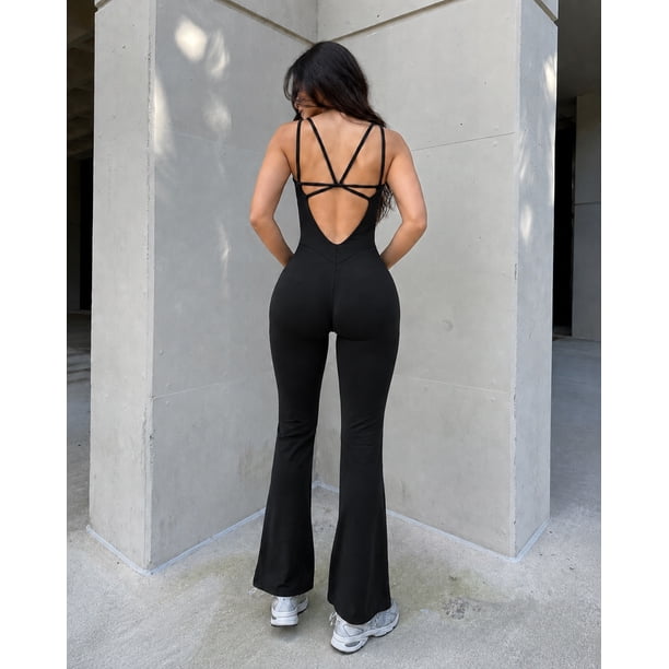 Enterizo Deportivo Para Mujer Espalda Abierta Y Calza Flare