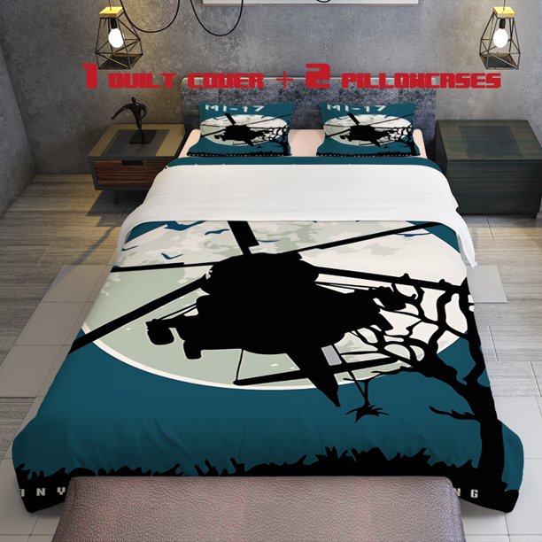 3pcs Mi 17 Helicopter Theme Printed Three Piece Bedding Set Soft Quilt Cover And Two Pillowcases